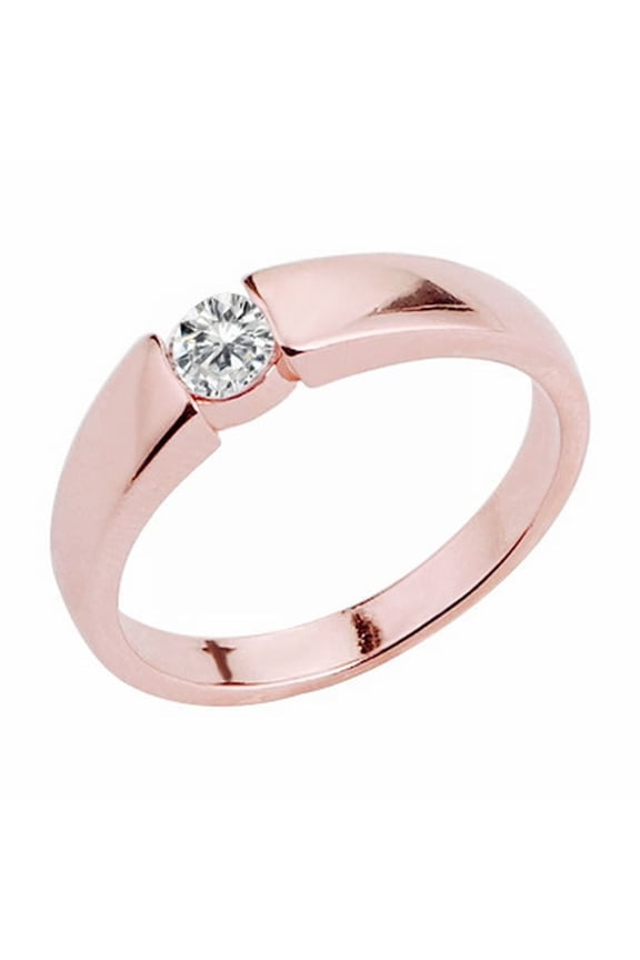 Classic Platinum/Rose Gold Plated Round Brilliant Cut Cubic Zirconia Solitaire Wedding Engagement Rings (Gold,9)
