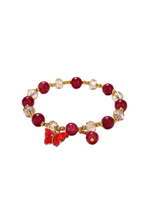 Clearance Blessing Good Luck Jade Crystal Lucky Bracelets for Women Chinese Style Good Lucky Key Jade Dainty Beads Bracelets Christmas Ideas for Women Men (Red,One Size)