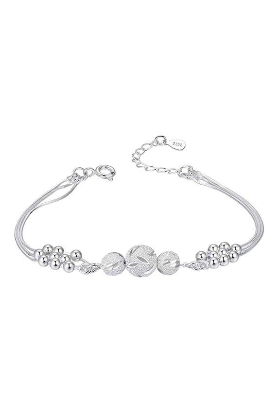 Clearance Stylish Pure 925 Sterling Silver Bangle Bracelets Simple Elegant Adjustable Charm Bracelets Unique Design Birthday Gifts for Women Friendship (Silver1,One Size)