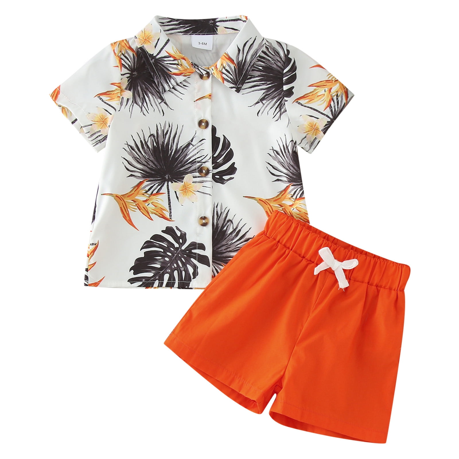 BAYAIXZ Clothes for Boys Summer Toddler Boys Short Sleeve Prints Tops Shorts Two Piece Outfits Set for Kids Clothes Toddler Boy Outfits 5T Preemie Clothes Boys (orange,12M)