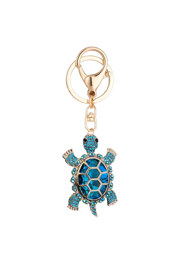 Colorful Diamond Encrusted Metal Cute Turtle Car Keychain Creative Gifts (Blue,One Size)