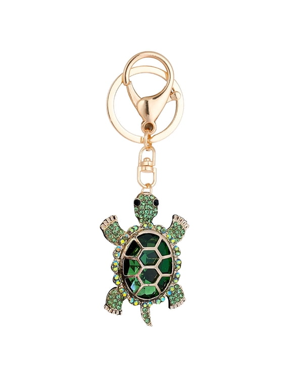 Colorful Diamond Encrusted Metal Cute Turtle Car Keychain Creative Gifts (Green,One Size)