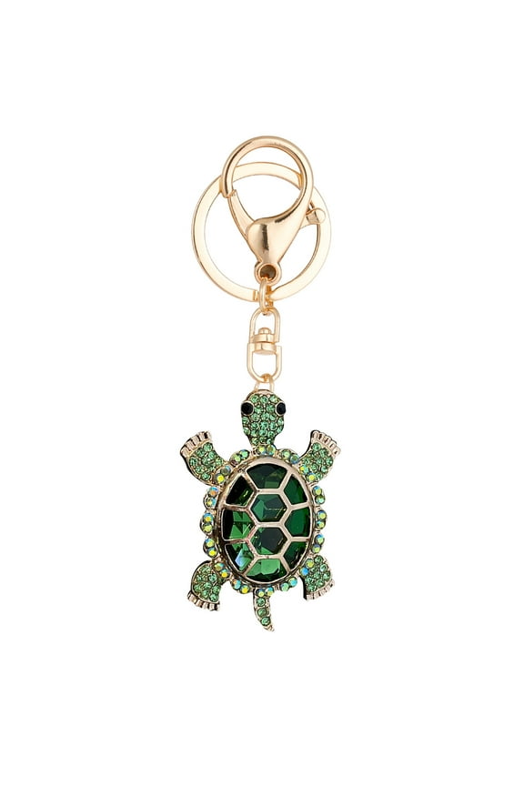 Colorful Diamond Encrusted Metal Cute Turtle Car Keychain Creative Gifts (Green,One Size)