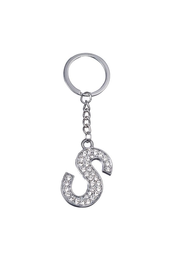 Creative English Alphabet Keychain Decorative Pendant Alloy Diamond Keychain (R,One Size)