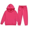 thumbnail image 1 of BAYAIXZ Deals Children's Winter Outfits Suit Boys Hoodie Straight Elastic Waist Flounce Hoodie Set Children and Girls Hooded Sportswear Multi Color Fall Hoodie Set with Pockets (Hot Pink,8-9 Years), 1 of 5