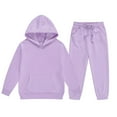 thumbnail image 1 of BAYAIXZ Deals Children's Winter Outfits Suit Boys Hoodie Straight Elastic Waist Flounce Hoodie Set Children and Girls Hooded Sportswear Multi Color Fall Hoodie Set with Pockets (Purple,3-4 Years), 1 of 5