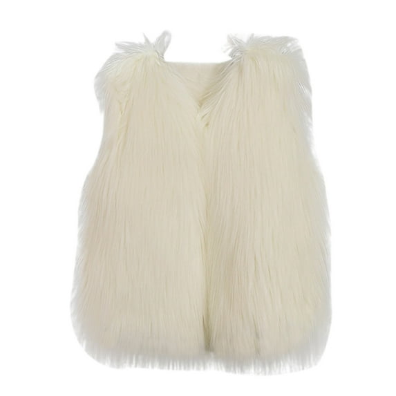 BAYAIXZ Deals Kids Winter Warm Fluffy Faux Fur Short Coat Jacket Parka Outwear Sleeveless Vest Baby Girls Clothes Winter Fleece Solid Color Loose Coat Jacket Thick Warm Outwear (White,8-9 Years)