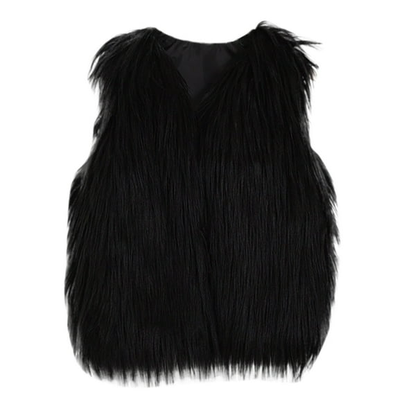 BAYAIXZ Deals Kids Winter Warm Fluffy Faux Fur Short Coat Jacket Parka Outwear Sleeveless Vest Baby Girls Clothes Winter Fleece Solid Color Loose Coat Jacket Thick Warm Outwear (Black,9-10 Years)