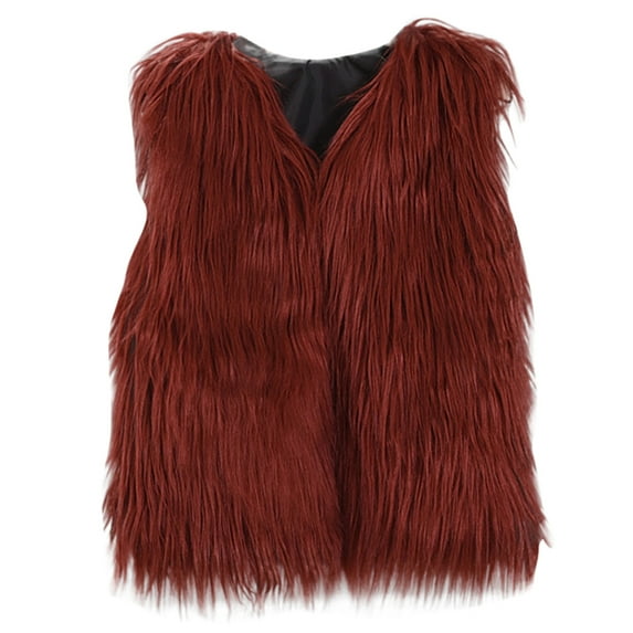 BAYAIXZ Deals Kids Winter Warm Fluffy Faux Fur Short Coat Jacket Parka Outwear Sleeveless Vest Baby Girls Clothes Winter Fleece Solid Color Loose Coat Jacket Thick Warm Outwear (Red,4-5 Years)