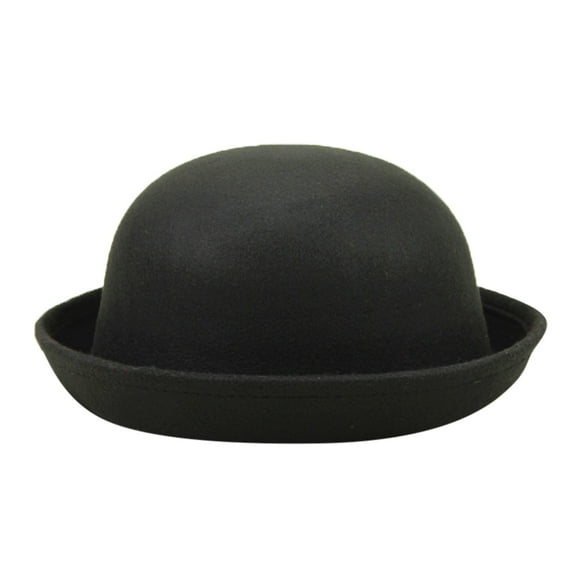 BAYAIXZ Elegant Adults Solid Hat Roll Up Brim Panama Bowler Hat Bucket Hat Mens Womens Classic Wool Round Bowler Hats Cap (Black,One Size)