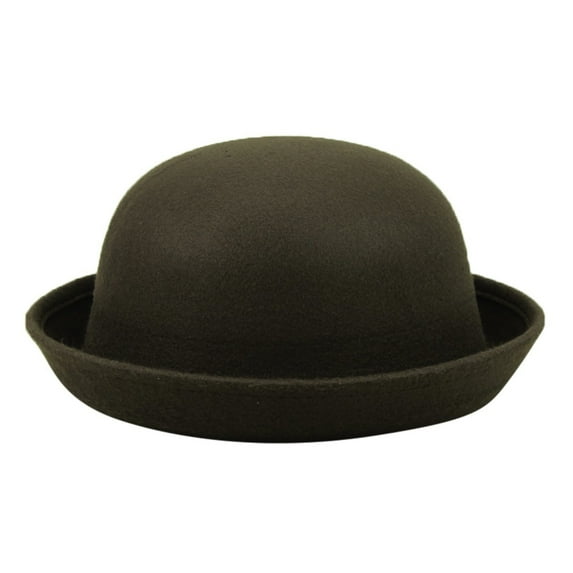 BAYAIXZ Elegant Adults Solid Hat Roll Up Brim Panama Bowler Hat Bucket Hat Mens Womens Classic Wool Round Bowler Hats Cap (Coffee,One Size)