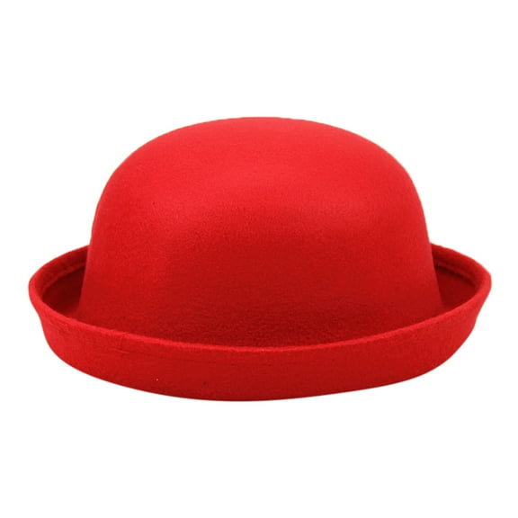 BAYAIXZ Elegant Adults Solid Hat Roll Up Brim Panama Bowler Hat Bucket Hat Mens Womens Classic Wool Round Bowler Hats Cap (Red,One Size)