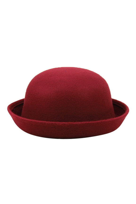 Elegant Adults Solid Hat Roll Up Brim Panama Bowler Hat Bucket Hat Mens Womens Classic Wool Round Bowler Hats Cap (Wine Red,One Size)