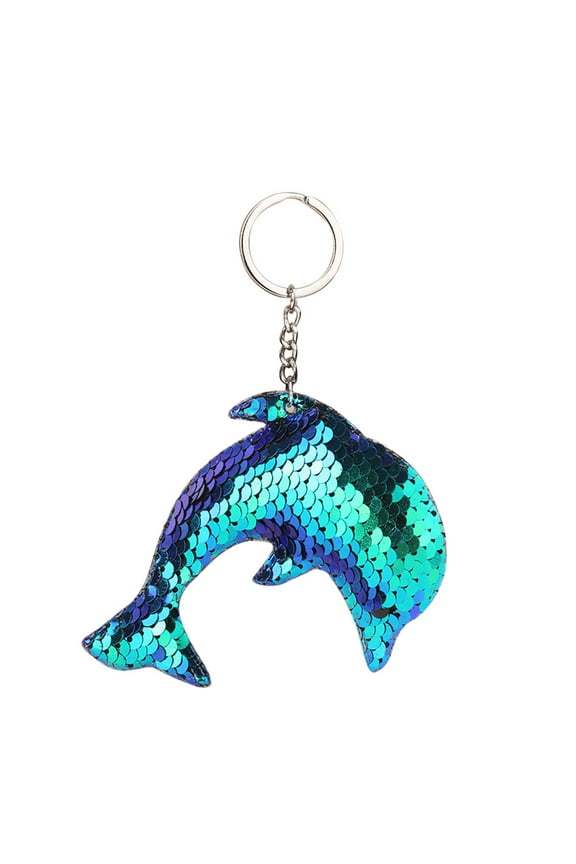 Fashion Star Sequin Keychain Key Ring Dolphin Sequin Pendant Gift Keychain (Blue,One Size)