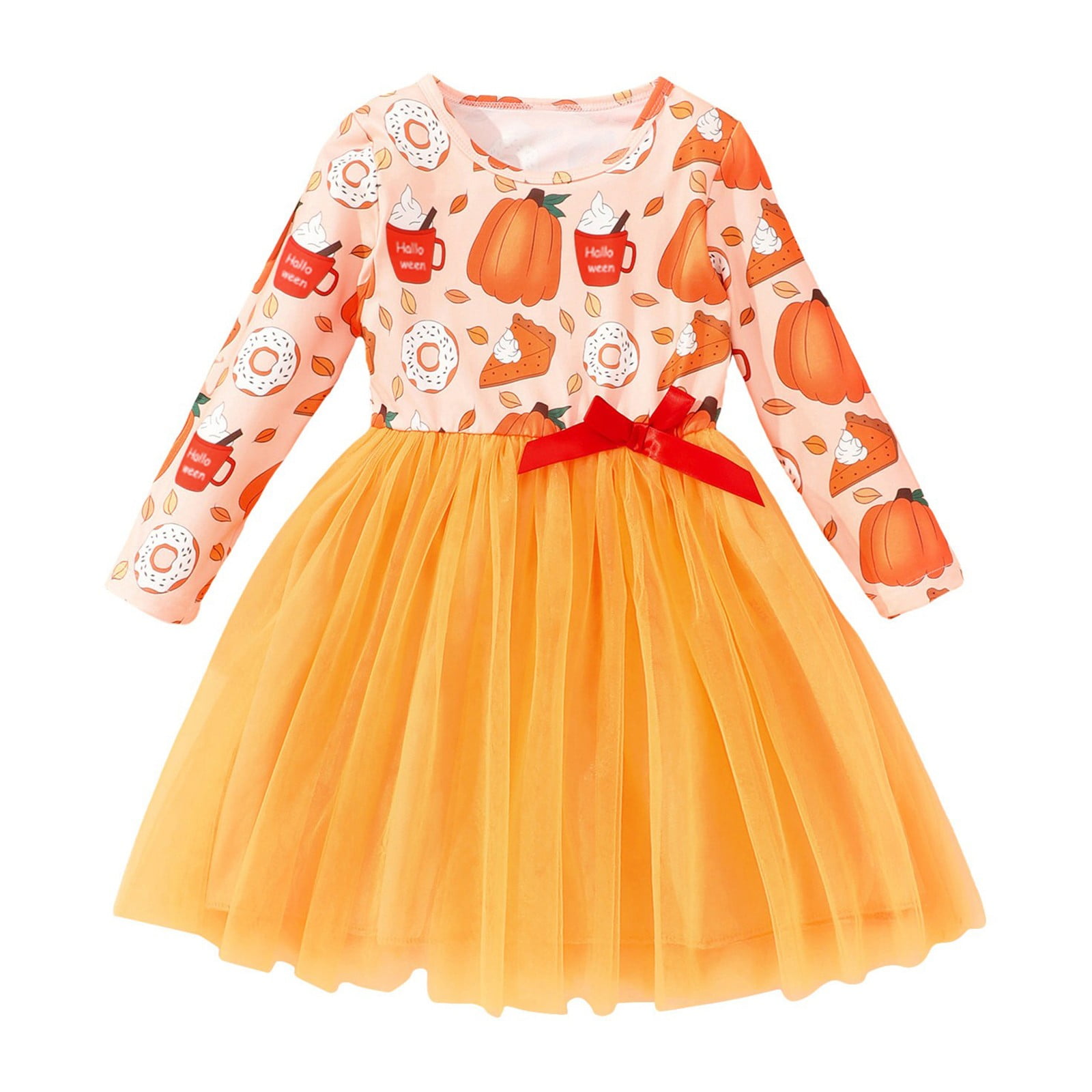 BAYAIXZ Girl Dresses Halloween Little Girl Pumpkin Flower Print Long