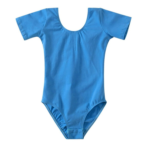 BAYAIXZ Girls Jumpsuit Size 10-12 Summer Girls Cotton Short Sleeved Dance Dress Ballet Dress Grade Dress Open Crotch (Blue,S)