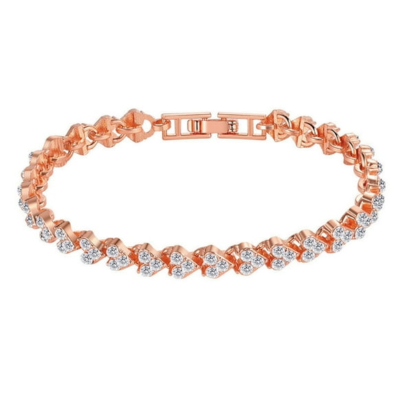 BAYAIXZ Heart Shaped Roman Crystal Bracelet With Diamonds Simple and Creative Luxury Diamond Encrusted Wristband (Rose Gold,One Size)
