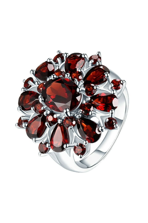 Jewelry for Women Cluster Cocktail Ring Round Cut Diamonds Ring for Women Garnet Plated 925 Sterling Silver Zircon Engagement Wedding Anniversary Ring Wedding Band (Red,6)
