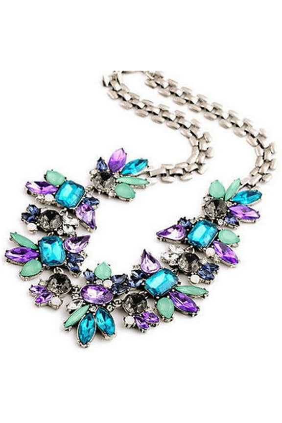 Jewelry for Women Women Fashion Statement Bib Collar Colorful Rhinestone Floral Chain Necklace for Gift Necklace Necklaces (Purple,One Size)