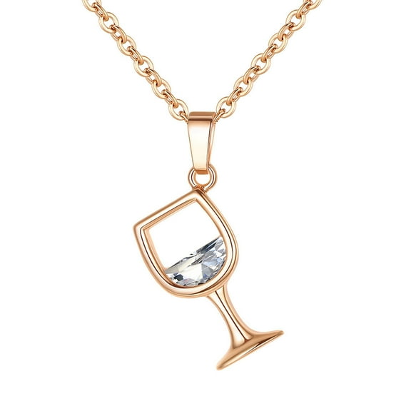 BAYAIXZ Jewelry for Women Women Wine Glass Pendant Zirconia Long Chain Necklace Jewelry Charms Gift Necklace Necklaces (Rose Gold,One Size)