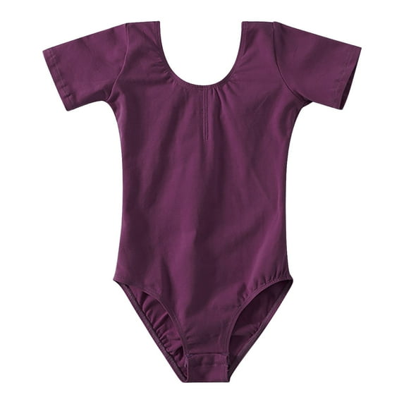 BAYAIXZ Jumpsuits for Kids Summer Girls Cotton Short Sleeved Dance Dress Ballet Dress Grade Dress Open Crotch (Purple,XXXXL)