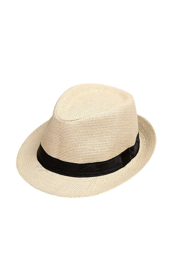 Kids Boys Straw Fedora Hat Children Summer British Style Fedora Jazz Hat Caps Casual Beach Panama Hats Fedoras Hats for Boys (D,One Size)