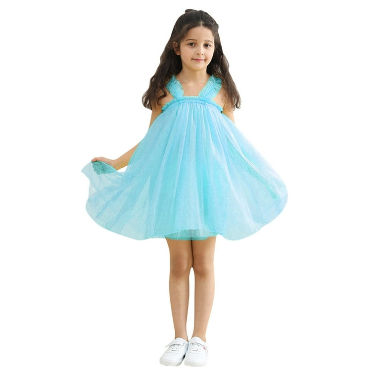 BAYAIXZ Little Girl Dresses Summer Girls Suspender Mesh Dress Pure Color Children Summer Tulle Party Princess Dress Fluffy Casual Dresses Girls