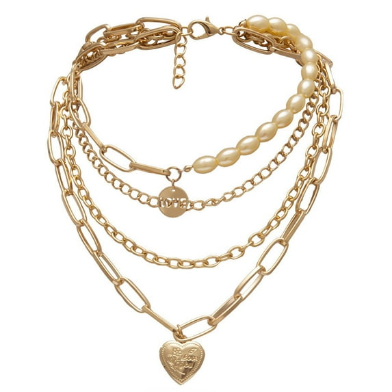 BAYAIXZ Necklaces for Women Vintage Metal Gold Multi-Layer Lock Love Necklace Ladies Jewelry Gift Necklace Necklaces (Gold,One Size)
