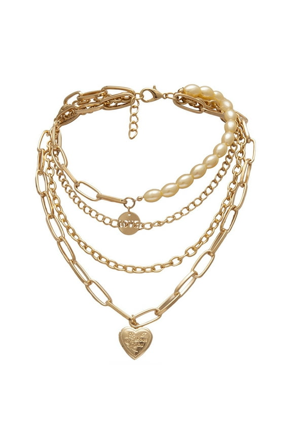 Necklaces for Women Vintage Metal Gold Multi-Layer Lock Love Necklace Ladies Jewelry Gift Necklace Necklaces (Gold,One Size)