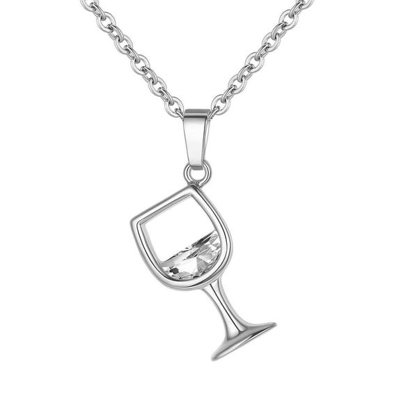 BAYAIXZ Necklaces for Women Women Wine Glass Pendant Zirconia Long Chain Necklace Jewelry Charms Gift Necklace Necklaces (Silver,One Size)