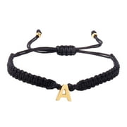 BAYAIXZ Personalized 26 Initial Bracelet Gold Plated Letter Black Woven Bracelet Dainty Charm Bracelet Woven Bracelet for Men Women Girls (A,One Size)