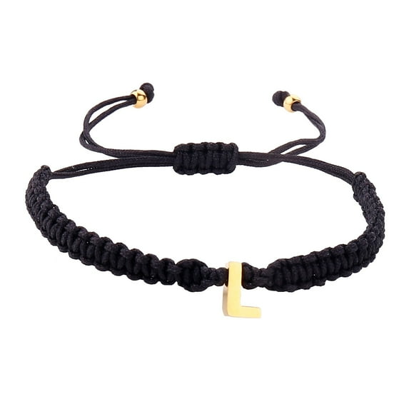 BAYAIXZ Personalized 26 Initial Bracelet Gold Plated Letter Black Woven Bracelet Dainty Charm Bracelet Woven Bracelet for Men Women Girls (L,One Size)