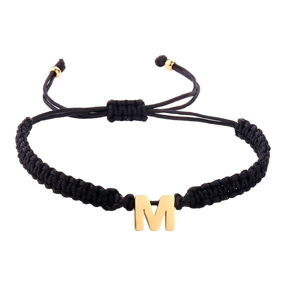 BAYAIXZ Personalized 26 Initial Bracelet Gold Plated Letter Black Woven Bracelet Dainty Charm Bracelet Woven Bracelet for Men Women Girls (M,One Size)
