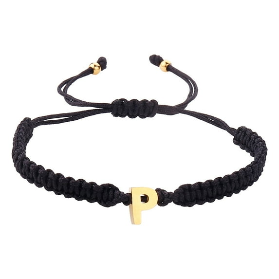 BAYAIXZ Personalized 26 Initial Bracelet Gold Plated Letter Black Woven Bracelet Dainty Charm Bracelet Woven Bracelet for Men Women Girls (P,One Size)
