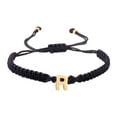 thumbnail image 1 of BAYAIXZ Personalized 26 Initial Bracelet Gold Plated Letter Black Woven Bracelet Dainty Charm Bracelet Woven Bracelet for Men Women Girls (R,One Size), 1 of 2