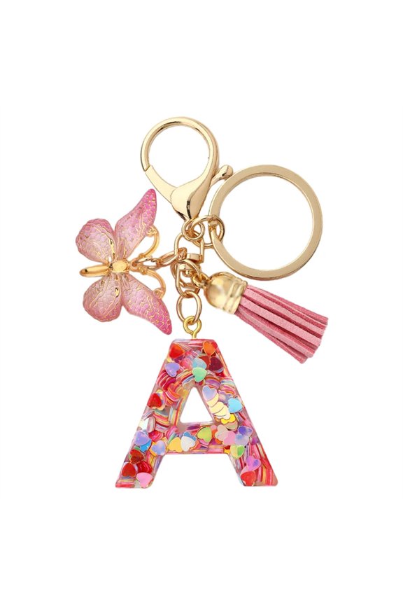 Resin English Letter Glue Jewelry Popular Butterfly Pendant Love Sequin Keychain (A,A)