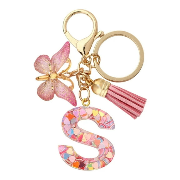 BAYAIXZ Resin English Letter Glue Jewelry Popular Butterfly Pendant Love Sequin Keychain (S,A)