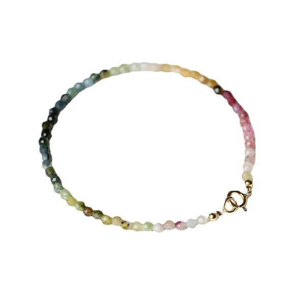 BAYAIXZ Ultra Fine 2Mm Rainbow Small Tourmaline Bracelet Female Gradient Color Design Light Luxury Bracelet (Pink,One Size)