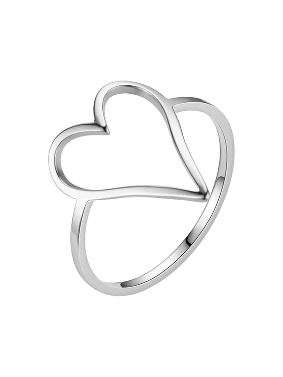 Ring Women Titanium Steel Heart Shaped Ring Female Plain Ring Does Not Lose Color Stainless Steel Cut Ring Heart Shaped Ring Wedding Bands Ring Bands for Women (Silver,10)