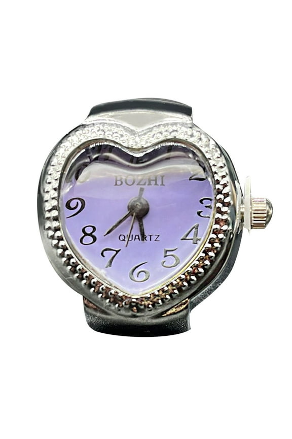 Rings for Women Real Watch Ring To Tell Time Vintage Watch Clock Ring Round Chunky Ring Silver Adjustable Ring Fashion Watch Jewelry Womens Ring Wedding Band Women (Purple,One Size)