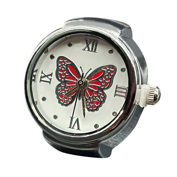 BAYAIXZ Rings Women Real Watch Ring To Tell Time Vintage Watch Clock Ring Round Chunky Ring Silver Adjustable Ring Fashion Watch Jewelry Womens Wedding Band Ring Bands for Women (Red,One Size)
