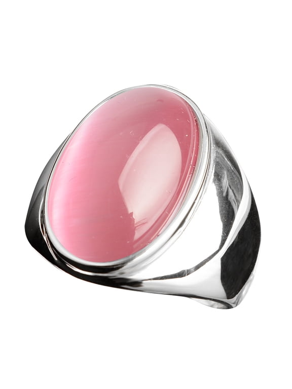Rings Women Stainless Steel Artificial Cat Eye Stone Ring Titanium Steel Ring Rings for Her Engagement Ring Women Ring Womens (Light Pink,12)