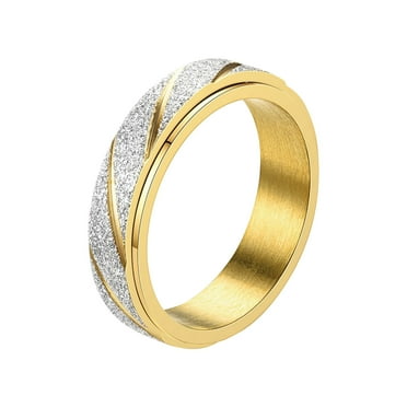 BAYAIXZ Rings for Women Turnable Decompression Scrub Pattern Alloy Inlaid Rhinestone Female Ring Popular Exquisite Ring Simple Fashion Jewelry Womens Ring Womens Rings Wedding Rings (Gold,11)