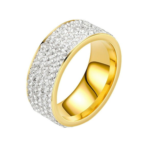 BAYAIXZ Rings Women Wedding Bands Five Diamond Ring Fashion Stainless Steel Couple Ring Womens Wedding Rings Wedding Band Women Wedding Ring Women (Gold,10)