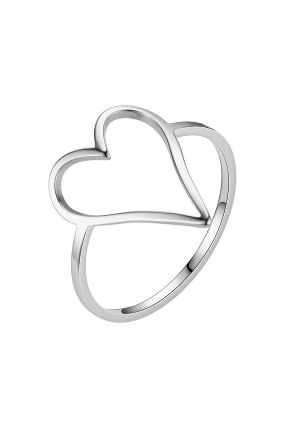 Rings Women Wedding Bands Titanium Steel Heart Shaped Ring Female Plain Ring Does Not Lose Color Stainless Steel Cut Ring Heart Shaped Ring Womens Wedding Band (Silver,9)