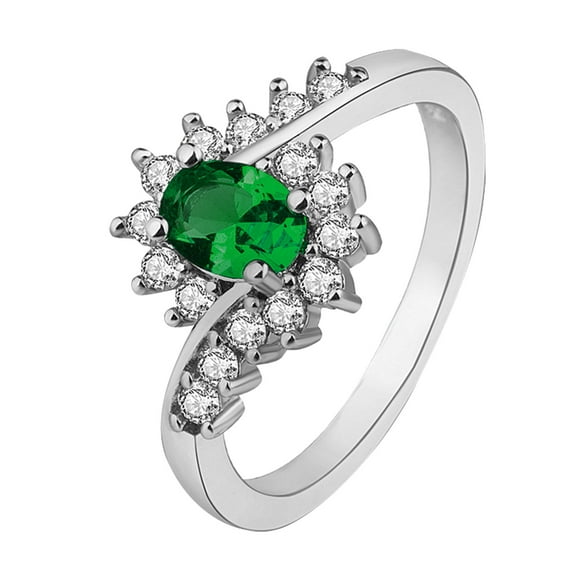 BAYAIXZ Rings for Women Women's Rings Silver Rhinestone Rings Women's Rings Shiny Rings for Womens and Mens Womens Ring Silicon Rings Wedding Rings (Green,8)