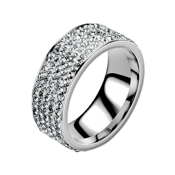 BAYAIXZ Rings for Women Five Diamond Ring Fashion Stainless Steel Couple Ring Wedding Band Women's Wedding Band Workout Rings for Women (Silver,12)