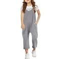 thumbnail image 1 of BAYAIXZ Romper for Girls Girls Casual Sleeveless Jumpsuits Spaghetti Strap Loose Overalls Rompers Long Pants with Pocket 1 Piece Overalls (Gray,XXL), 1 of 5