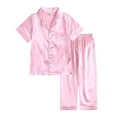 thumbnail image 1 of BAYAIXZ Silk Pajamas for Kids Little Baby Girls Boys Pajamas Set Satin Silk Short Sleeves Sleepwear 2 Piece Set Button Down Classic Loungewear Set (Pink,10-11 Years), 1 of 6