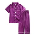 thumbnail image 1 of BAYAIXZ Silk Pajamas for Kids Little Baby Girls Boys Pajamas Set Satin Silk Short Sleeves Sleepwear 2 Piece Set Button Down Classic Loungewear Set (Purple,10-11 Years), 1 of 5